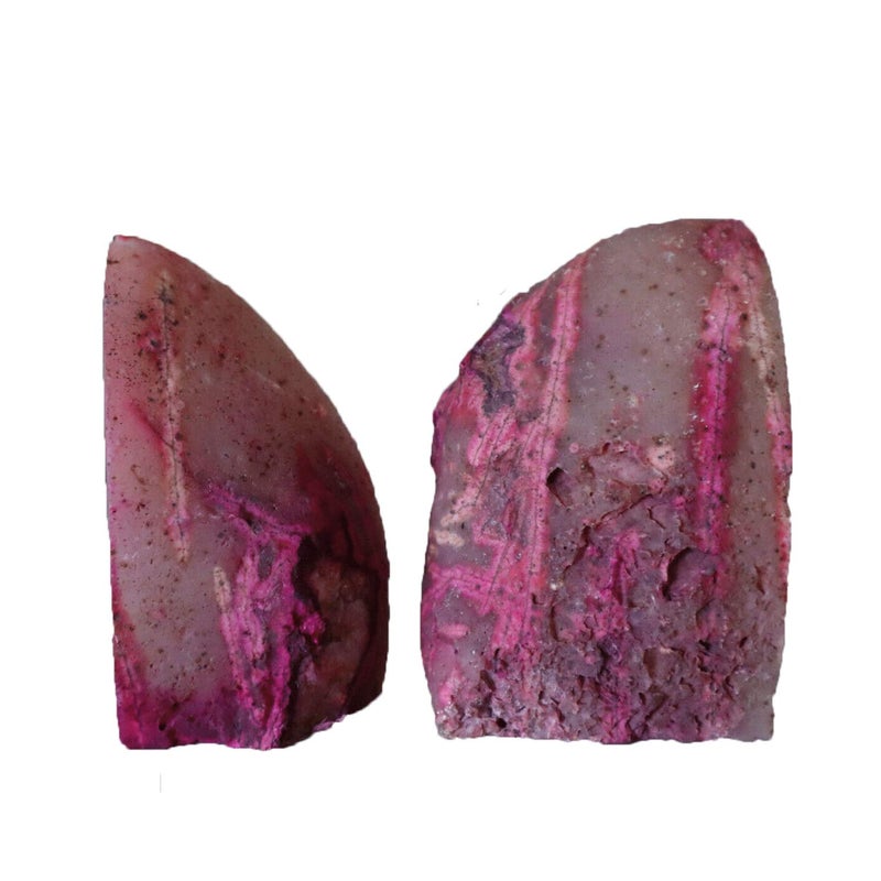 AMOYSTONE Pink Agate Bookends 1 Pair 2-3 Lbs Small Natural Crystal Book Stopper for Books CDs & DVDs - Image 5